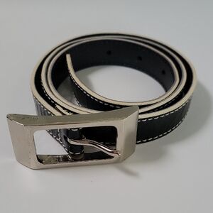 Men's Black Leather Belt with Silver Buckle